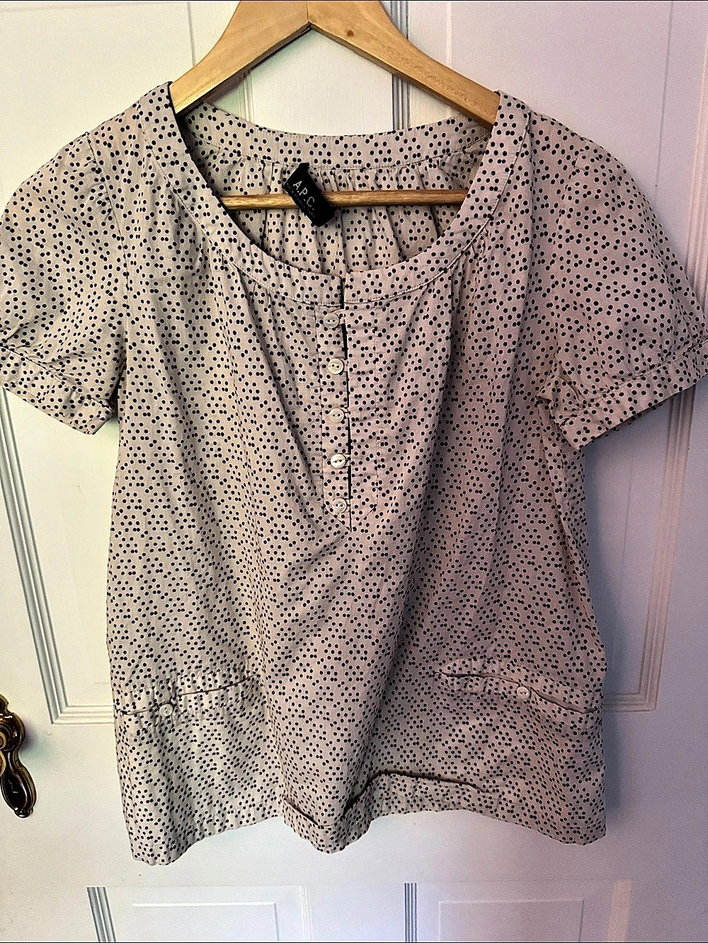 A.P.C. Polka Dot Blouse in Pink & Black Like New